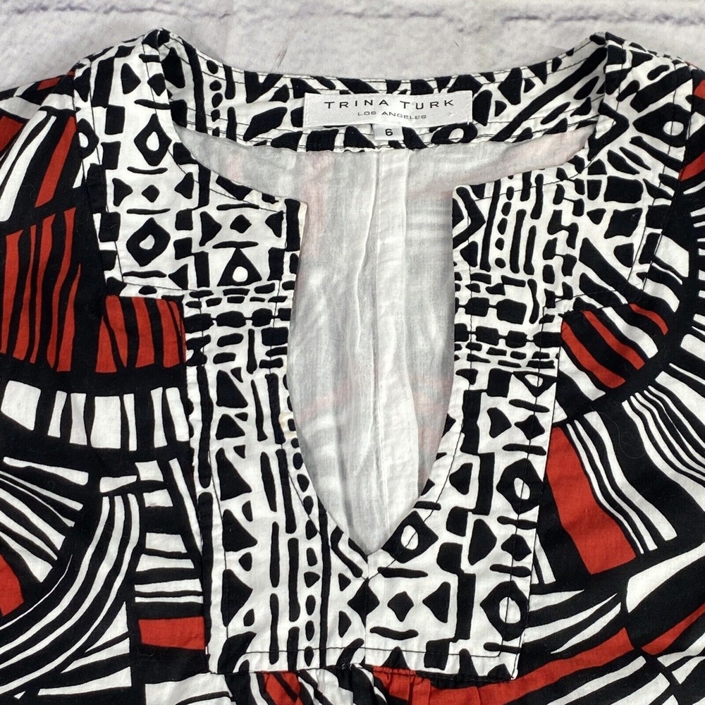 Trina Turk Women's Shift Dress Size 6 Split Neck Abstract Lined 2114533 No Belt - Picture 10 of 16